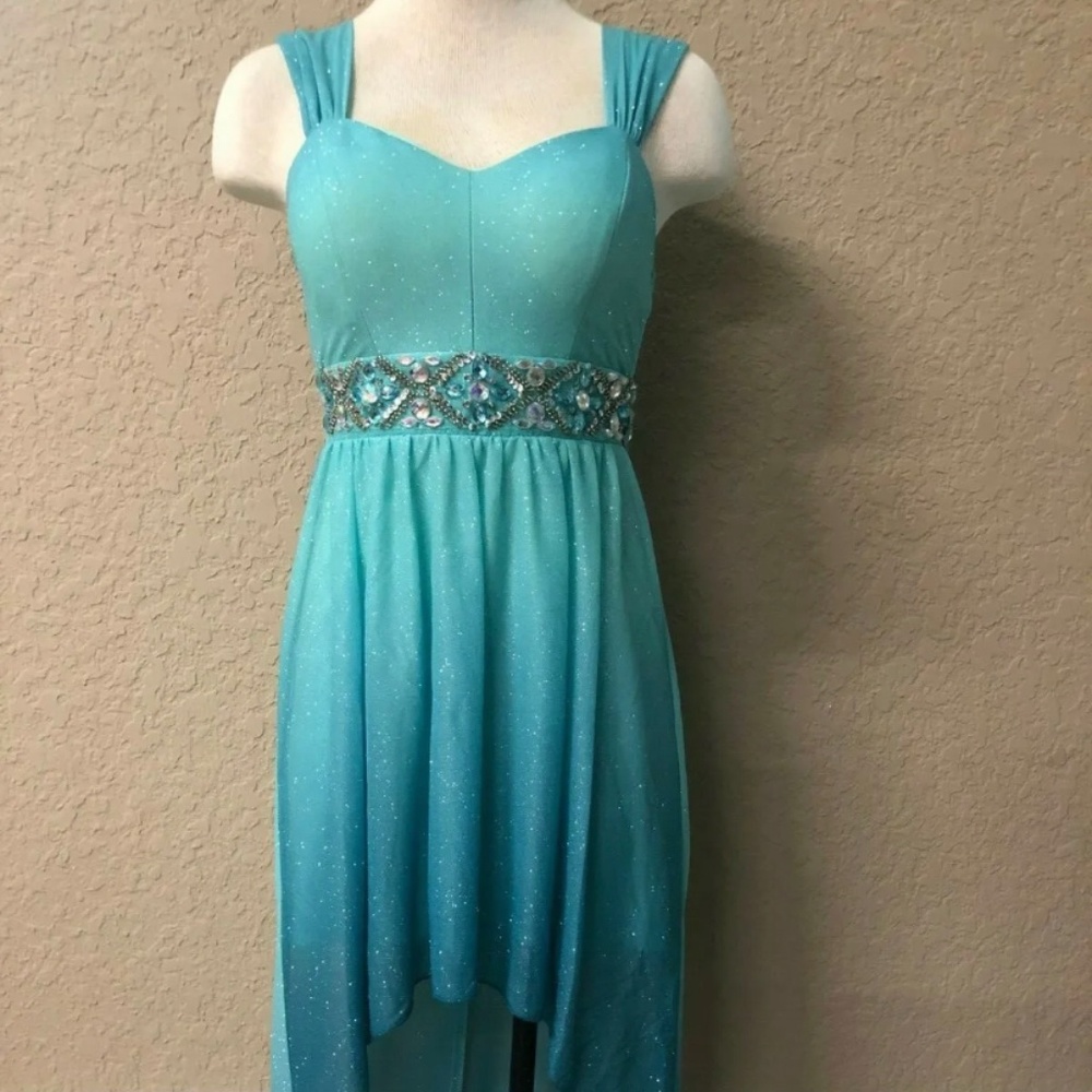 B. Darlin size 3/4 light blue sparkle Prom Formal Dress